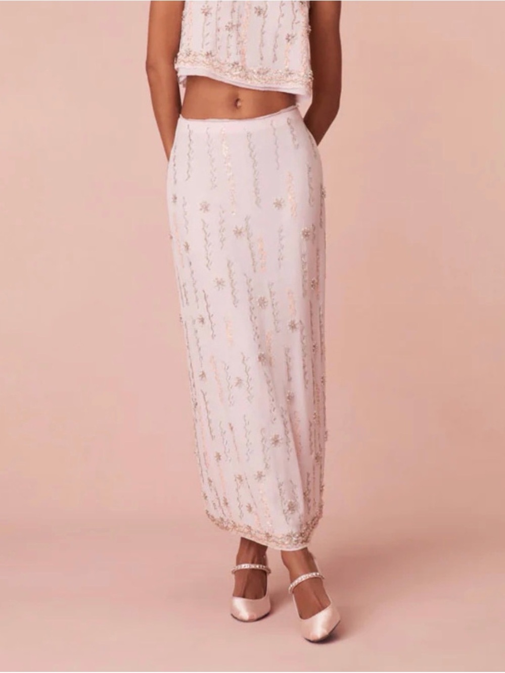 LoveShackFancy Goodall Lilac Beaded Sequin Maxi Skirt NWT 00